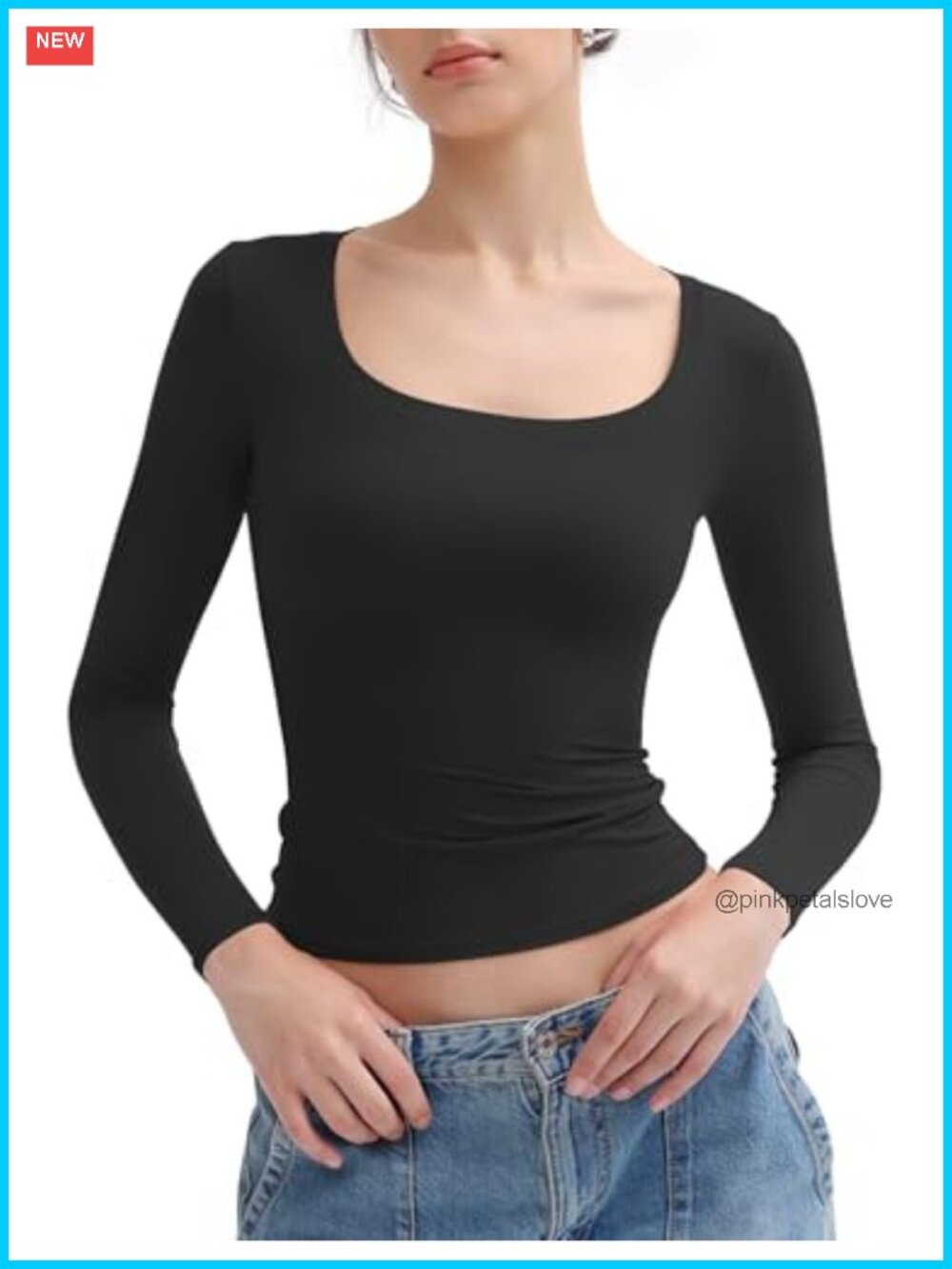 Long Sleeve Scoop Neck Slim Fit Double Lined Basic Tee